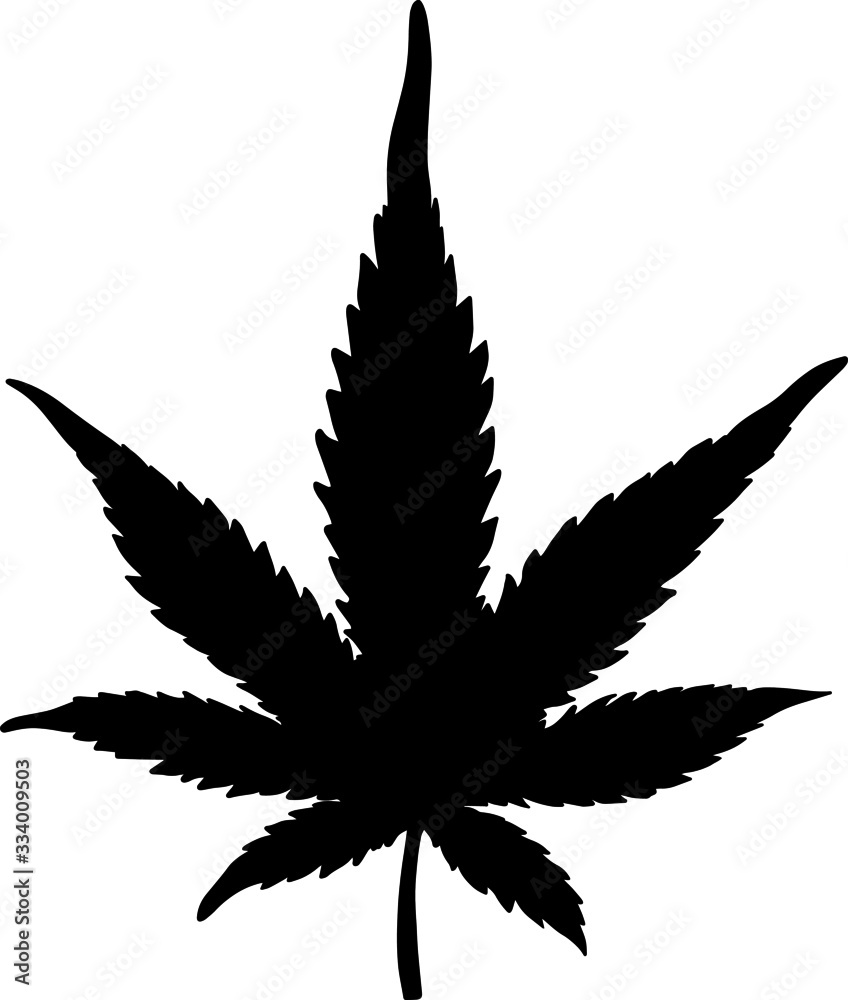 Black hemp leaf isolated on a white background. Silhouette of cannabis. Vector illustration Black hemp leaf isolated on a white background. Silhouette of cannabis. Vector illustration