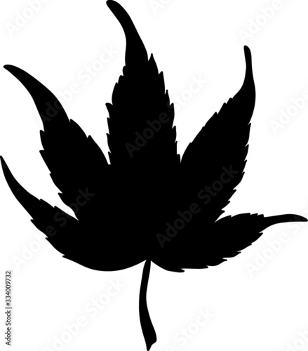 Black hemp leaf isolated on a white background. Silhouette of cannabis. Vector illustration