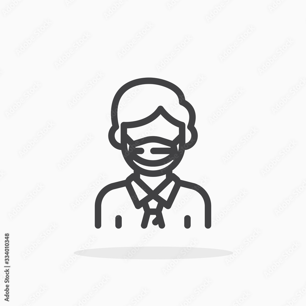 Man in flu mask icon in line style. Editable stroke.