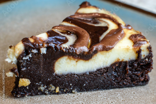 piece of chocolate swirl cheesecake