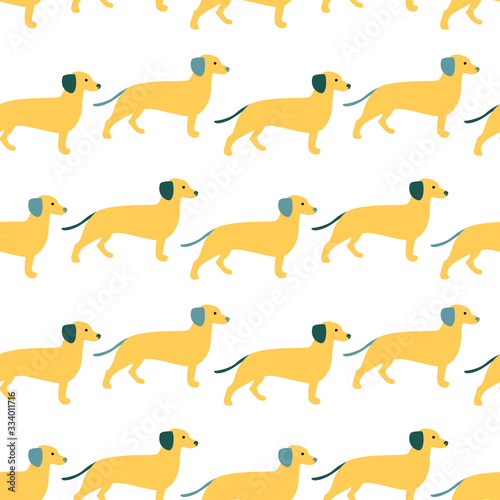 Seamless pattern with German badger-dog, dachshund. Cute cartoon character. Animal print.