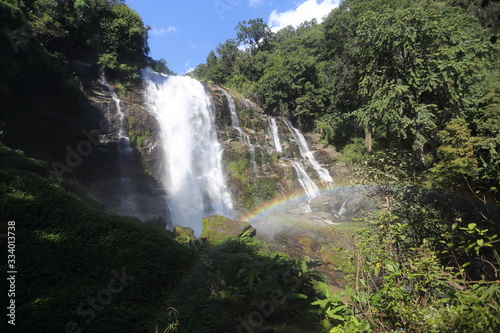 Wachirathan waterfall and rainbow at Doi Inthanon national park, Chiang Mai, Thailand