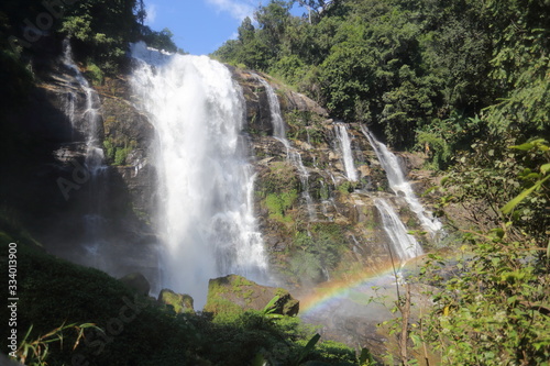 Wachirathan waterfall and rainbow at Doi Inthanon national park  Chiang Mai  Thailand