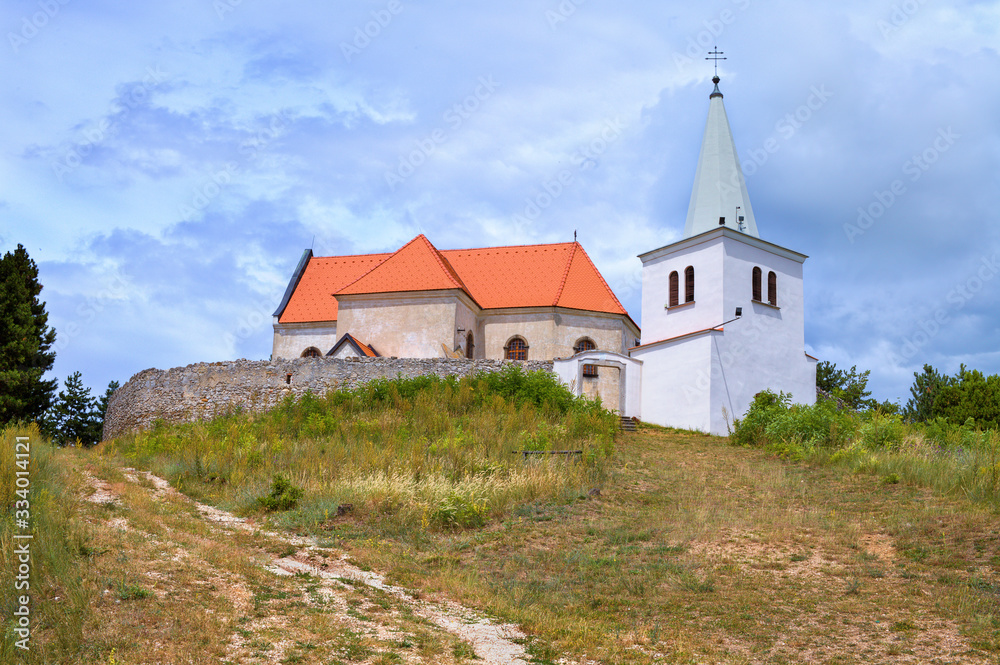 Church of Saint Michael, archangel. Situated above the Kocin - Lancar village, west of the Slovak city Piestany. Fortified Renaissance building from the 17th century. Ancient church build on the hill