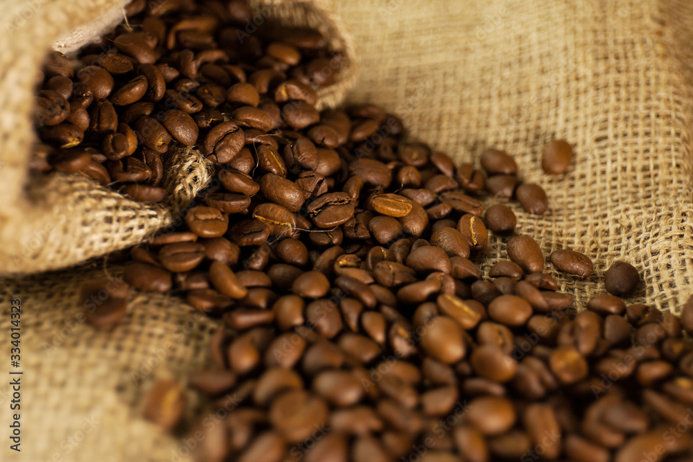 Burlap hessian sack of roasted coffee beans Burlap hessian sack of roasted coffee beans