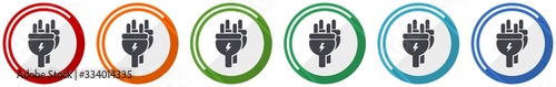 Eletricity icon set, energy, power, plug flat design vector illustration in 6 colors options for webdesign and mobile applications