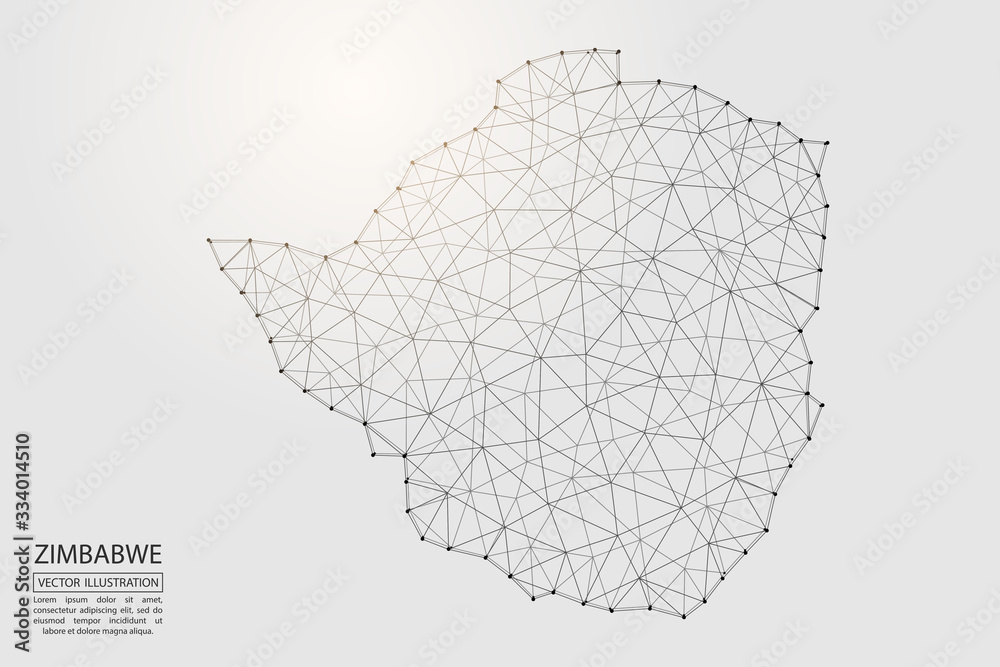A map of Zimbabwe consisting of 3D triangles, lines, points, and connections. Vector illustration of the EPS 10. A map of Zimbabwe consisting of 3D triangles, lines, points, and connections. Vector illustration of the EPS 10.