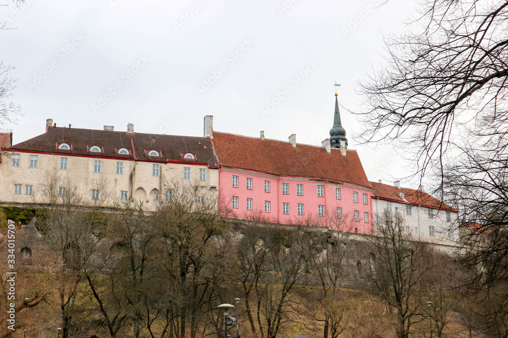Spring view to colorful houses on Toompea hill in Tallinn, Estonia
