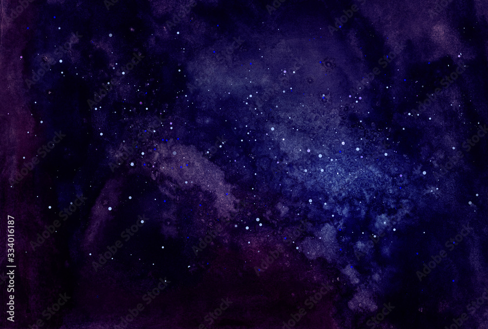 Obraz premium Cosmic watercolor illustration. Colorful space background with stars