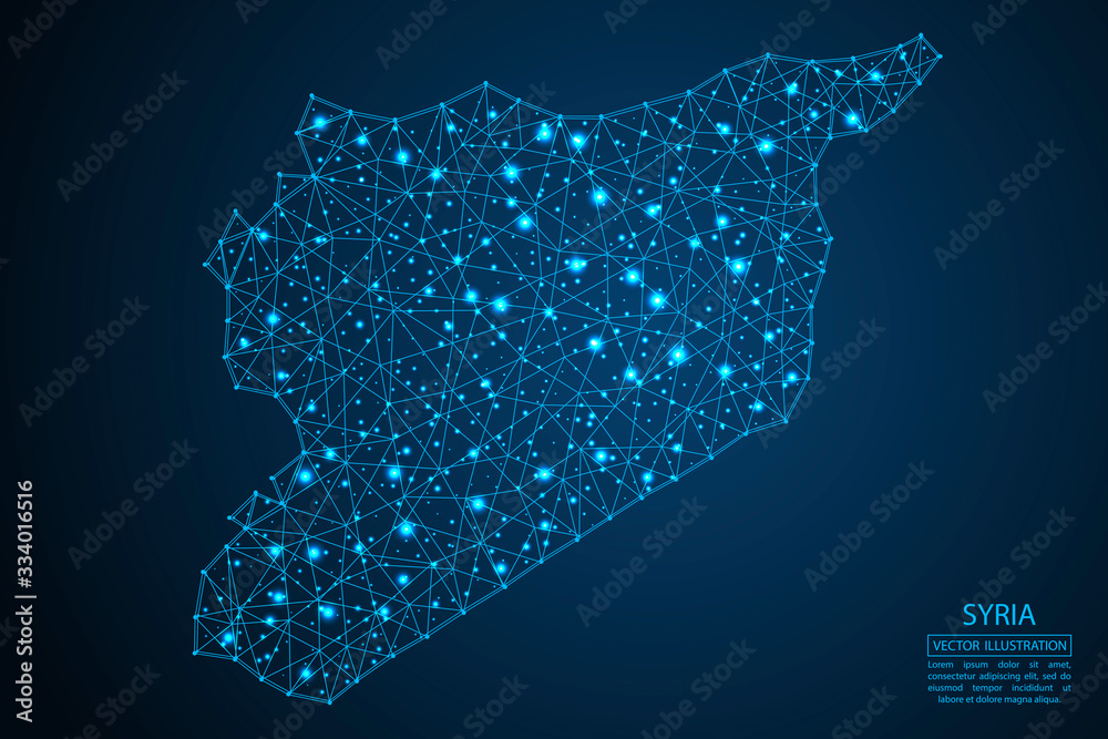 A map of Syria consisting of 3D triangles, lines, points, and ...