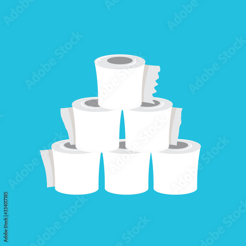 Stack of toilet paper isolated on blue background. Deficit of toilet paper concept illustration.Self isolation concept