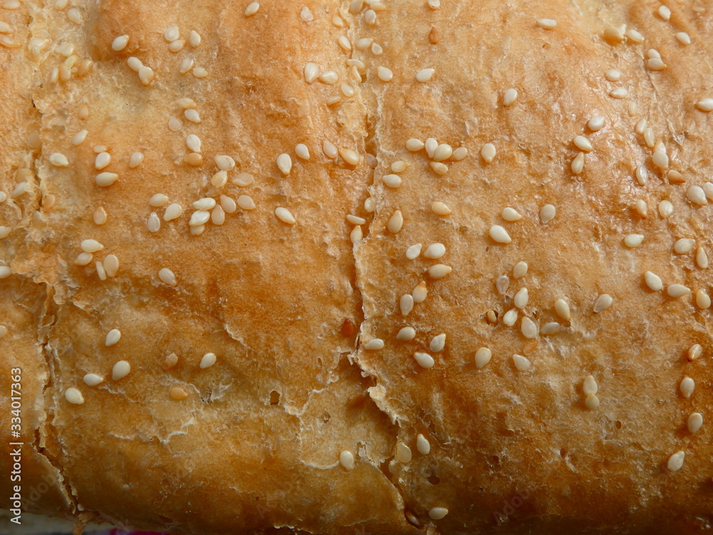 background of fresh bread with sesame powder
