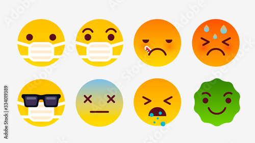 Coronavirus emojis. Vector emojis set on the theme: self-isolation, coronavirus, quarantine, epidemic, covid-19.