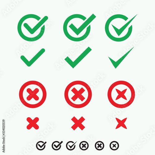 Button icons for: Accepted Rejected, Approved Disapproved, Yes No, Right Wrong, Green Red, Correct False, OK Not Ok. Vector mark web symbols in green and red.