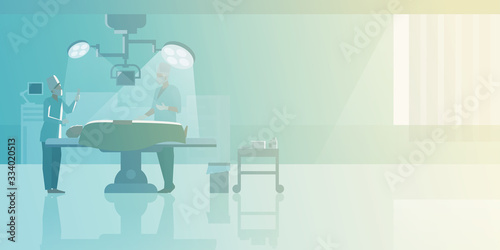 Surgeon operates Patient in the operating room with Doctor Assistant Flat vector illustration. Medical Clinic interior collection.