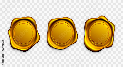 Set of gold stamp. Wax seal. Retro label. Quality garantee label. Vector illustration