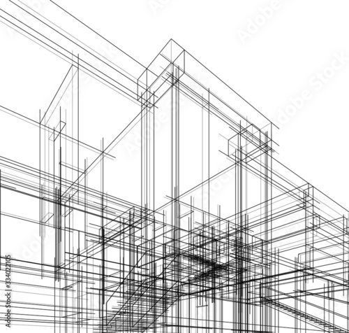 house linear concept sketch, architectural 3d background