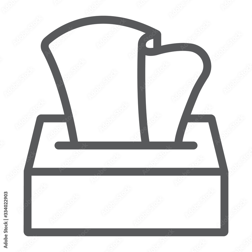 Tissue napkin box line icon, wash and hygiene, hand tissues sign, vector graphics, a linear pattern on a white background, eps 10. Tissue napkin box line icon, wash and hygiene, hand tissues sign, vector graphics, a linear pattern on a white background, eps 10.