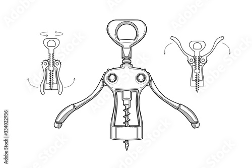 Corkscrew different positions. Restaurant, sommelier.