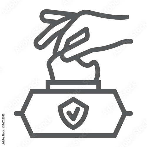 Hand pulling wet tissue line icon, wash and hygiene, hand tissues sign, vector graphics, a linear pattern on a white background, eps 10.
