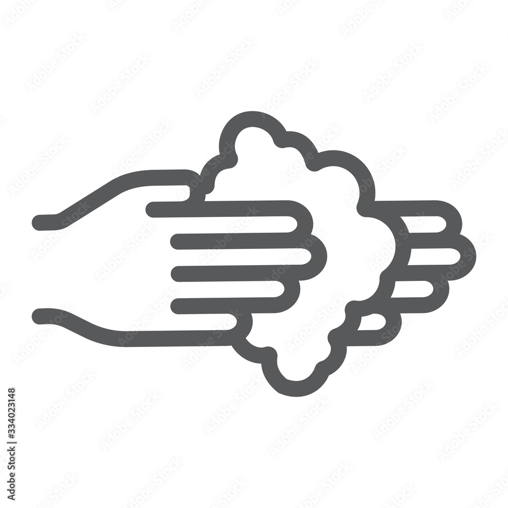 Washing hands with soap line icon, wash and hygiene, wash your hands sign, vector graphics, a linear pattern on a white background, eps 10.