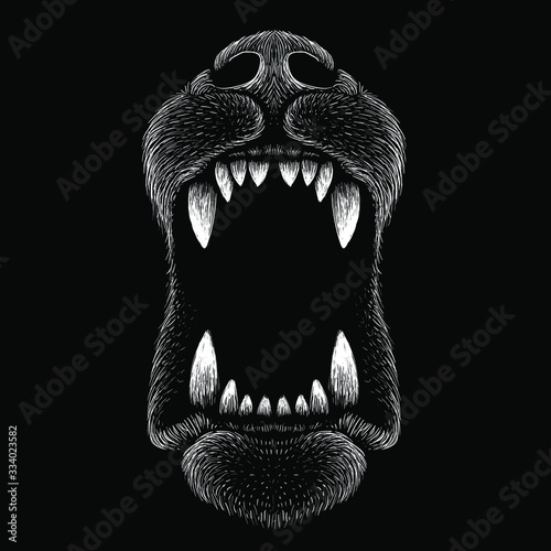 The Vector logo dog  for tattoo or T-shirt design or outwear.  Cute print style dog  or  puppy  background. This drawing would be nice to make on the black fabric or canvas.