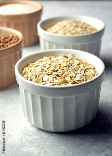 Oatmeal in a bowl closeup. Healthy eating Great food. Vegetarian food. Culinary background. Food background.