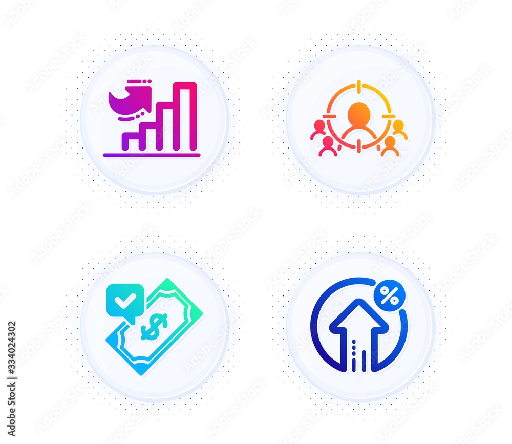 Business targeting, Growth chart and Accepted payment icons simple set. Button with halftone dots. Loan percent sign. People and target aim, Diagram graph, Bank transfer. Growth rate. Vector Business targeting, Growth chart and Accepted payment icons simple set. Button with halftone dots. Loan percent sign. People and target aim, Diagram graph, Bank transfer. Growth rate. Vector