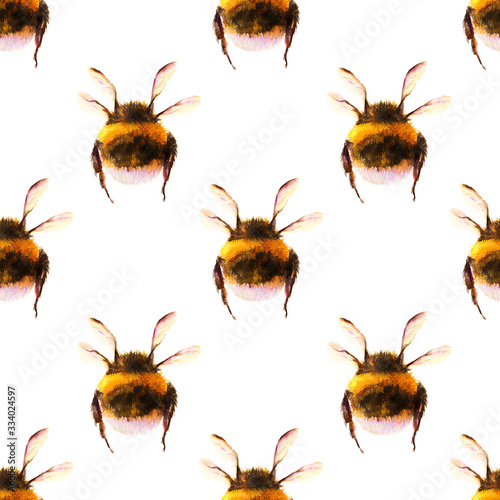 Watercolor seamless pattern. Bumblebee/bee, insects. Watercolor hand-drawn elements © lena terzi
