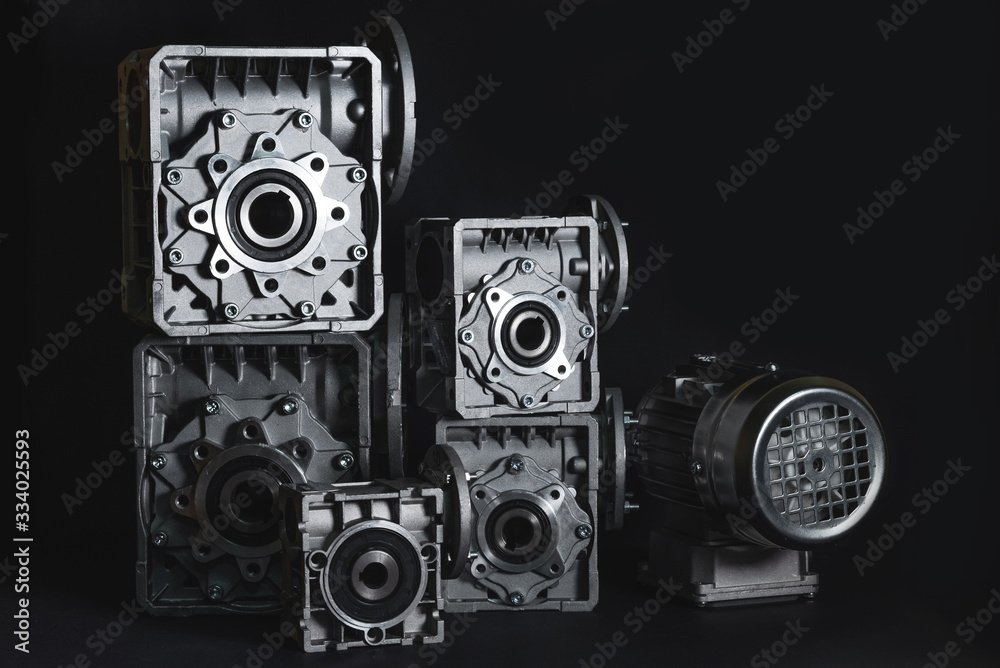 Fototapeta premium Worm motor, electric motors and equipment for bottling lines, industrial equipment for factories Food industry.