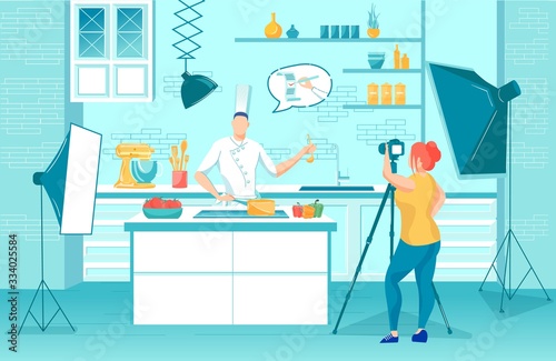 Cooking TV Show Shooting on Modern Studio Kitchen