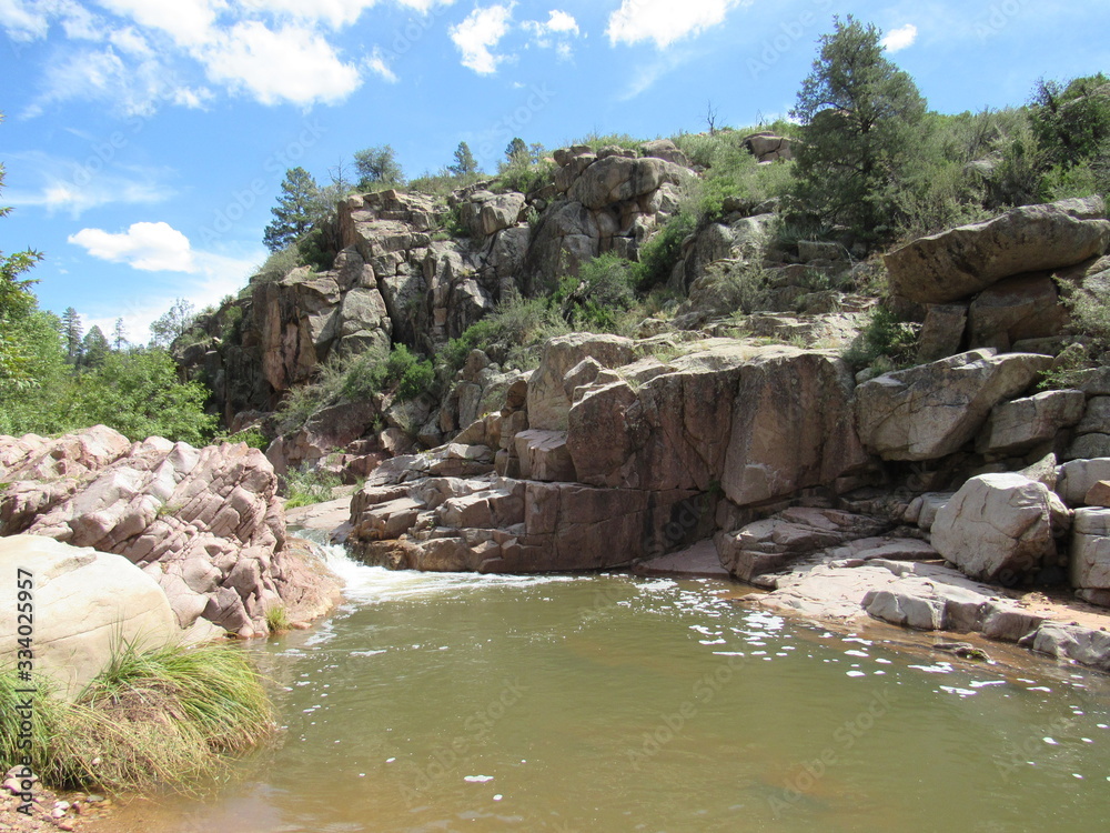 View of Ellison Creek seen on the Water Wheel Falls hiking trail in Payson, Arizona