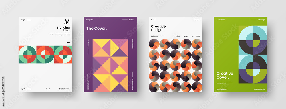 Business presentation vector A4 vertical orientation front page mock up set. Corporate report cover abstract geometric illustration design layout bundle. Company identity brochure template collection. Business presentation vector A4 vertical orientation front page mock up set. Corporate report cover abstract geometric illustration design layout bundle. Company identity brochure template collection.