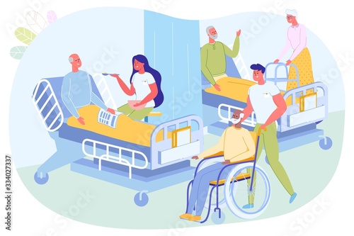 Daily Care for Elderly Patients Clinic, Cartoon.