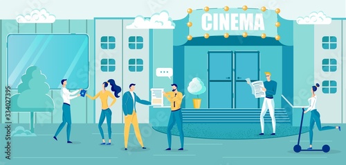 Premiere Announcement at Cinema on Street Cartoon