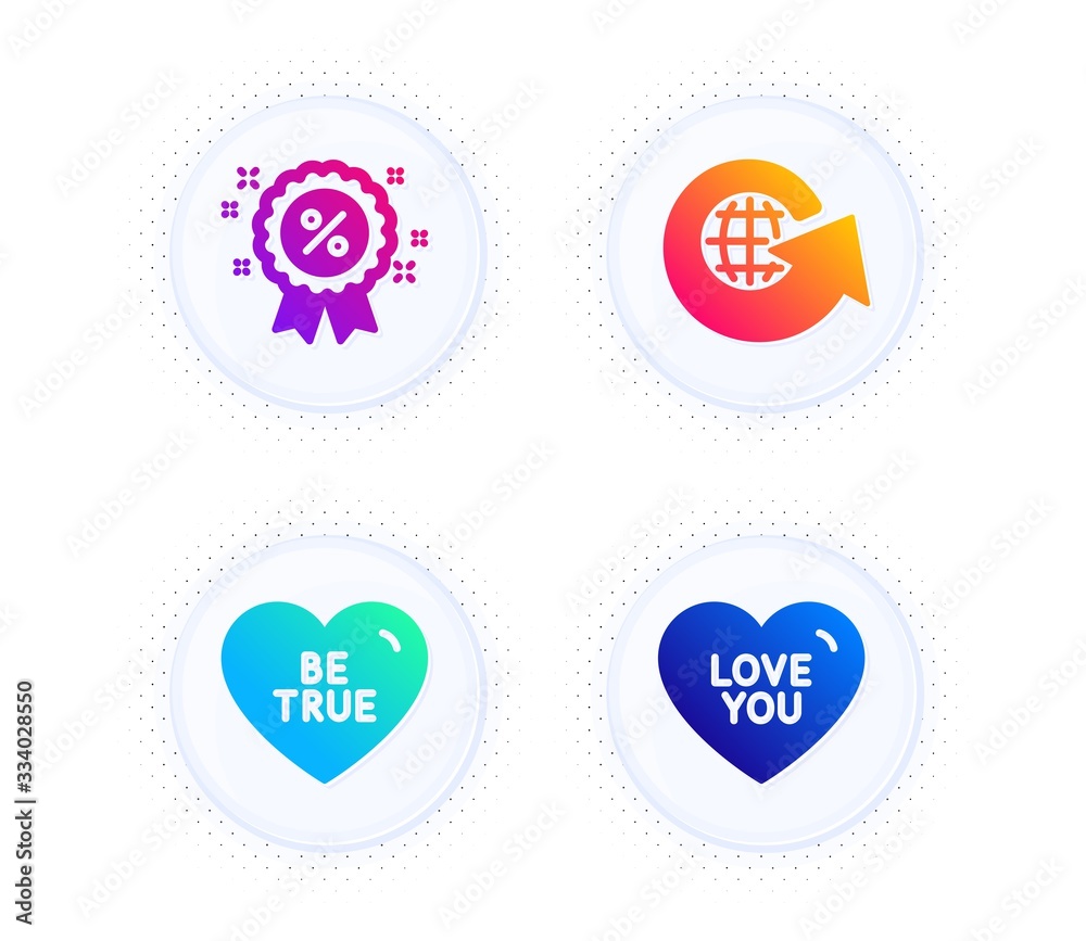 Be true, Discount and World globe icons simple set. Button with halftone dots. Love you sign. Love sweetheart, Sale shopping, Around the world. Sweetheart. Holidays set. Vector Be true, Discount and World globe icons simple set. Button with halftone dots. Love you sign. Love sweetheart, Sale shopping, Around the world. Sweetheart. Holidays set. Vector