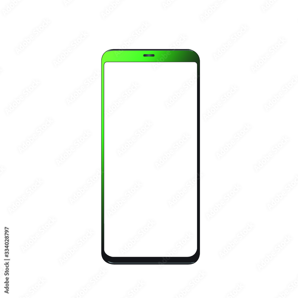 smartphone iphone with blank screen and modern frameless design in two rotated perspective positions - isolated on white background 