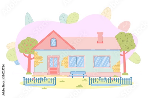 Countryside Cottage House Building Flat Design