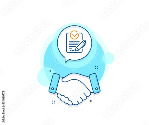 Request for proposal sign. Handshake deal complex icon. Rfp line icon. Report document symbol. Agreement shaking hands banner. Rfp sign. Vector