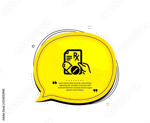 Prescription Rx recipe icon. Quote speech bubble. Medicine drugs pills sign. Quotation marks. Classic prescription drugs icon. Vector
