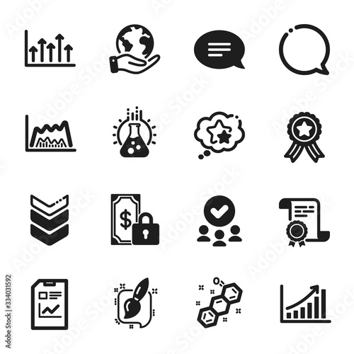 Set of Education icons, such as Private payment, Speech bubble. Certificate, approved group, save planet. Painting brush, Trade chart, Growth chart. Vector