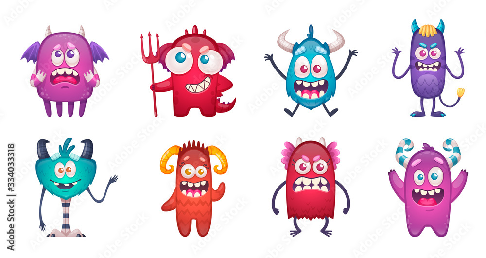Cartoon Faces Monsters Set Cartoon Faces Monsters Set