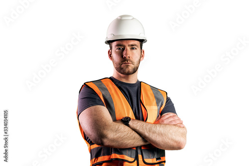 Construction Worker with Arms Crossed Looking Ahead photo