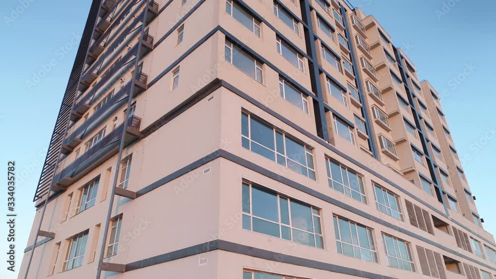 Aerial View Of An Apartment Building At Sunset. Aerial Landscape Of Modern Apartment Building Aerial View Of An Apartment Building At Sunset. Aerial Landscape Of Modern Apartment Building