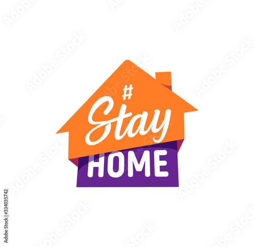 Stay at home vector sticker. Self isolation flat icon. Quarantine logo on white background