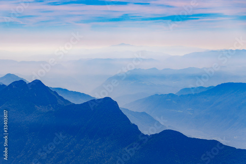 Foggy Julian Alps and Soca valley.