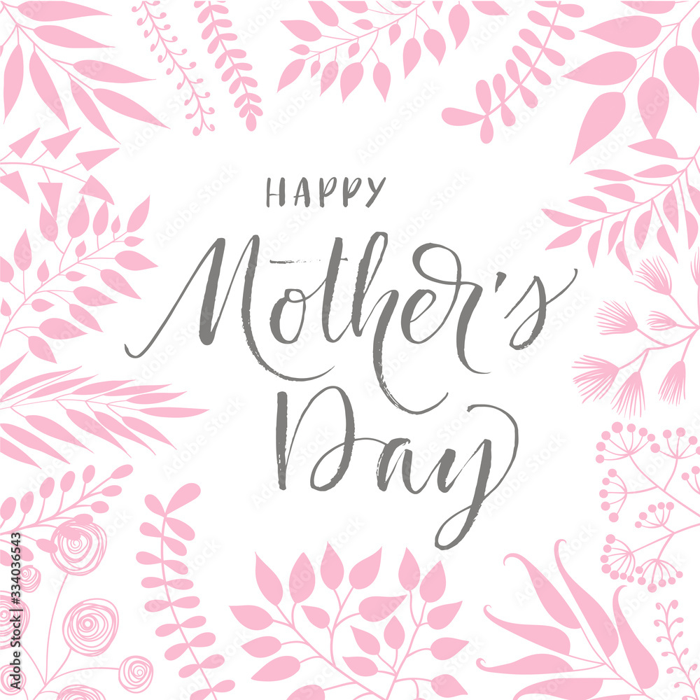 Obraz premium Happy Mothers Day poster. Hand drawn brush style modern calligraphy. Vector illustration of handwritten lettering. 