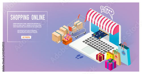 Shopping online, e-commerce concept on website or mobile application for web banner, info graphics,discount coupons. Vector illustration