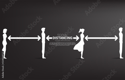 Silhouette of man and woman standing with distance for avoid virus. Concept of social distancing and isolation.