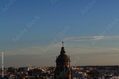 Seville city view at sundown from top of the Metropol Parasol  Setas de Sevilla  building.